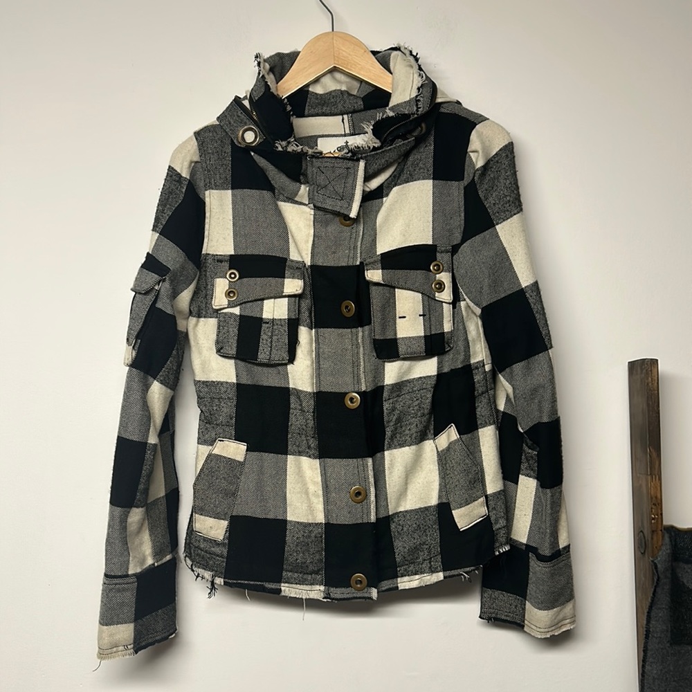 BB Dakota Plaid Wool Raw Hem Jacket